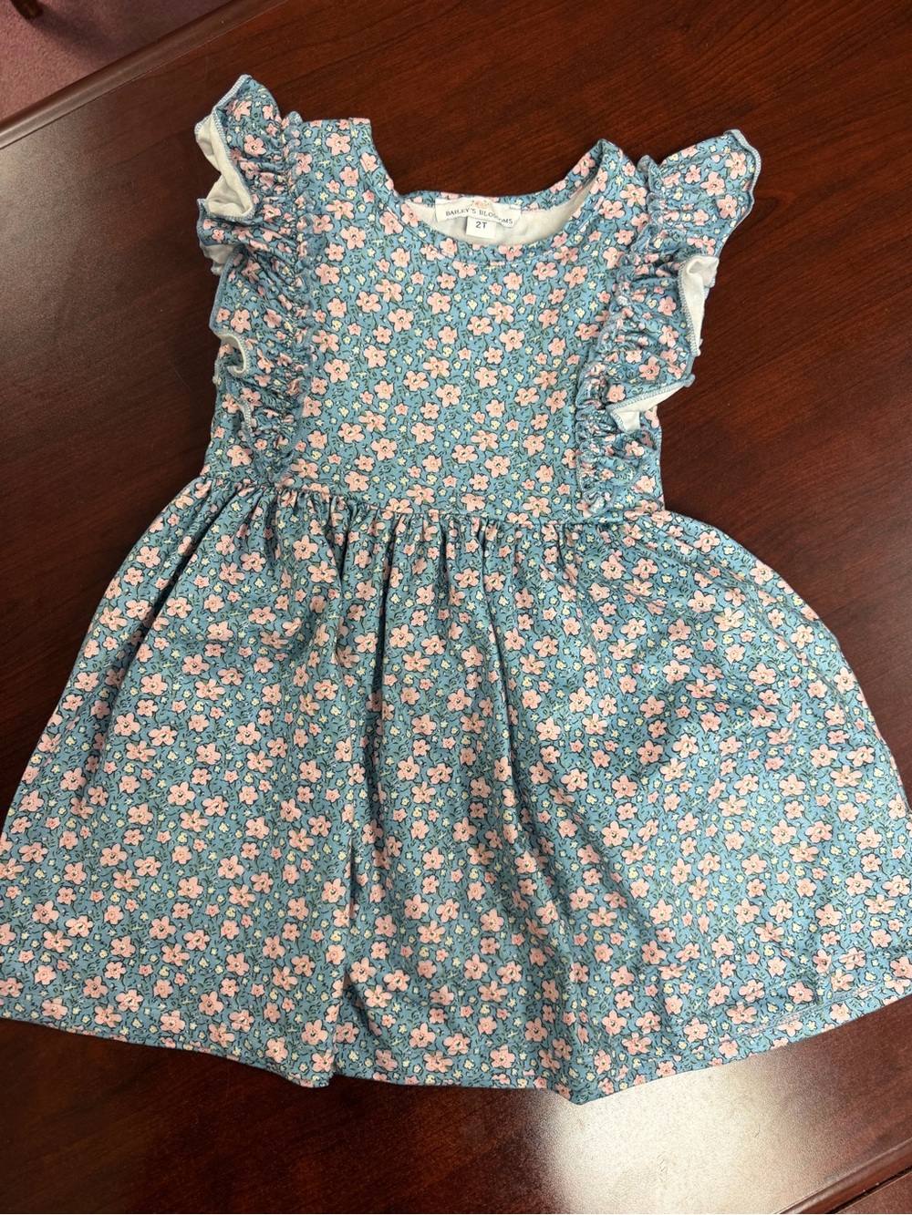 Toddler Blue Floral Ruffle-Sleeve Dress